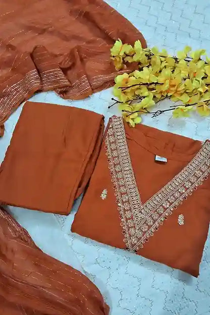 Kurta Dupatta Set On Viscos Silk Fabric With Heavy Embroidery Work Kurta Pant And Printed Dupatta