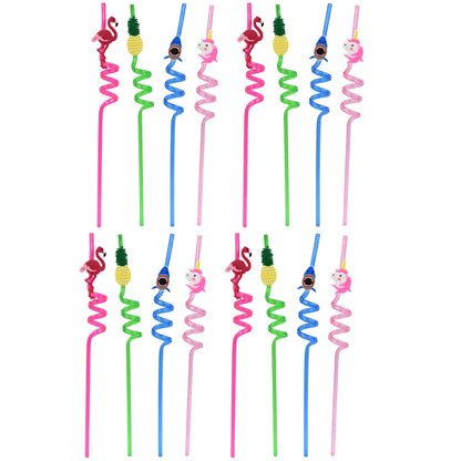 Childrens Plastic Straws Reusable Plastic Straws (12 Pcs Set  Mix Design)