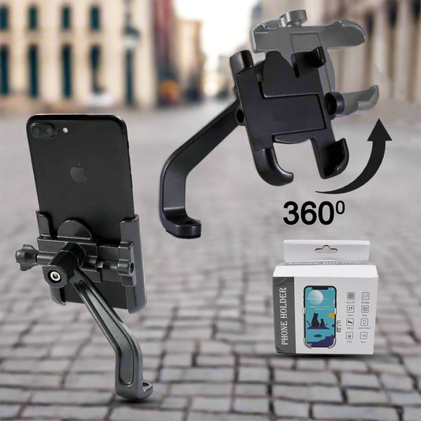 12674 Full Metal Body Bike  Scooty 360 Degree Rotating Mobile Holder Stand For Bicycle Motorcycle Scooty For Maps And Gps Navigation Fits All Smartphones (1 Pc)