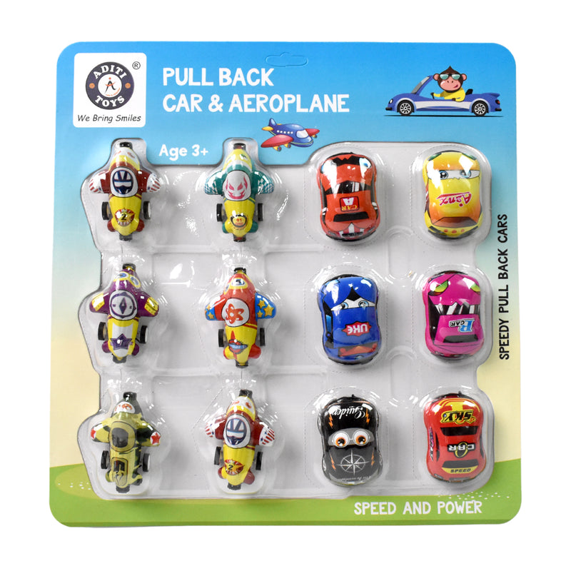 Mini Pull Back Car  Aeroplane Pvc Plastic Pull Back Car Cartoon Toys (12 Pcs Set)