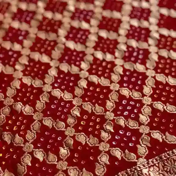 Handloom rai badhej Red bridal saree