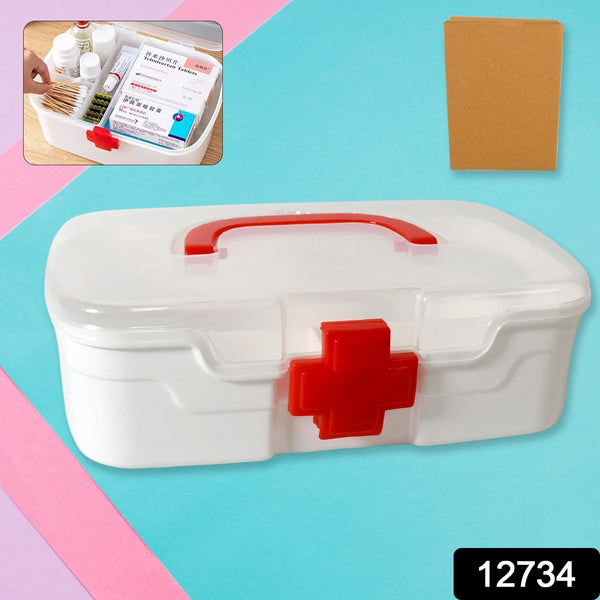 12734 Medical Box 1 Piece Indoor Outdoor Medical Utility Medicine Storage Box Detachable Tray Medical Box Multi Purpose Regular Medicine First Aid Box With Handle  Transparent Lid