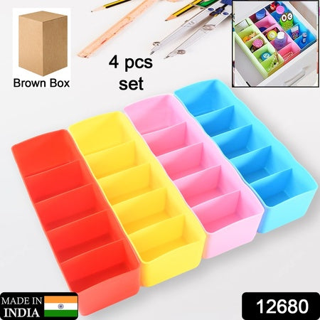 12680 Multi-function Desktop Drawer Storage Box Clothing Organizer 5 Grid Storage Box Underwear Socks Ties Organizer Box (4 Pc Set)