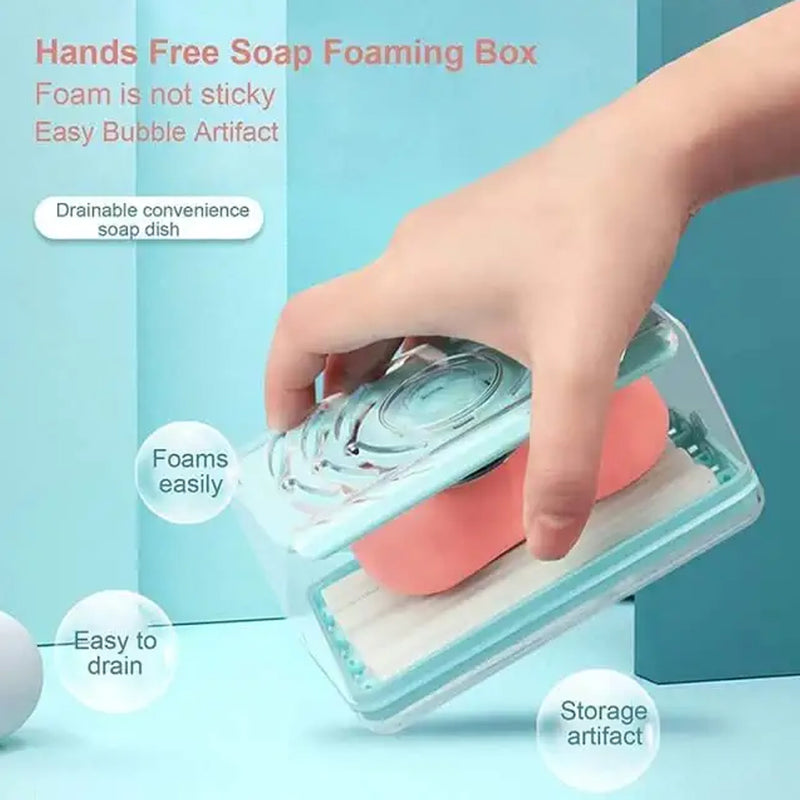 6296 2-in-1 Portable Soap Dish  Soap Dispenser With Roller And Drain Holes Multifunctional Soap Holder Foaming Soap Bar Box For Home Kitchen Bathroom