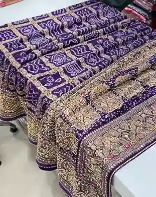 Purple Gharchola Moti Hand Embroidery Saree