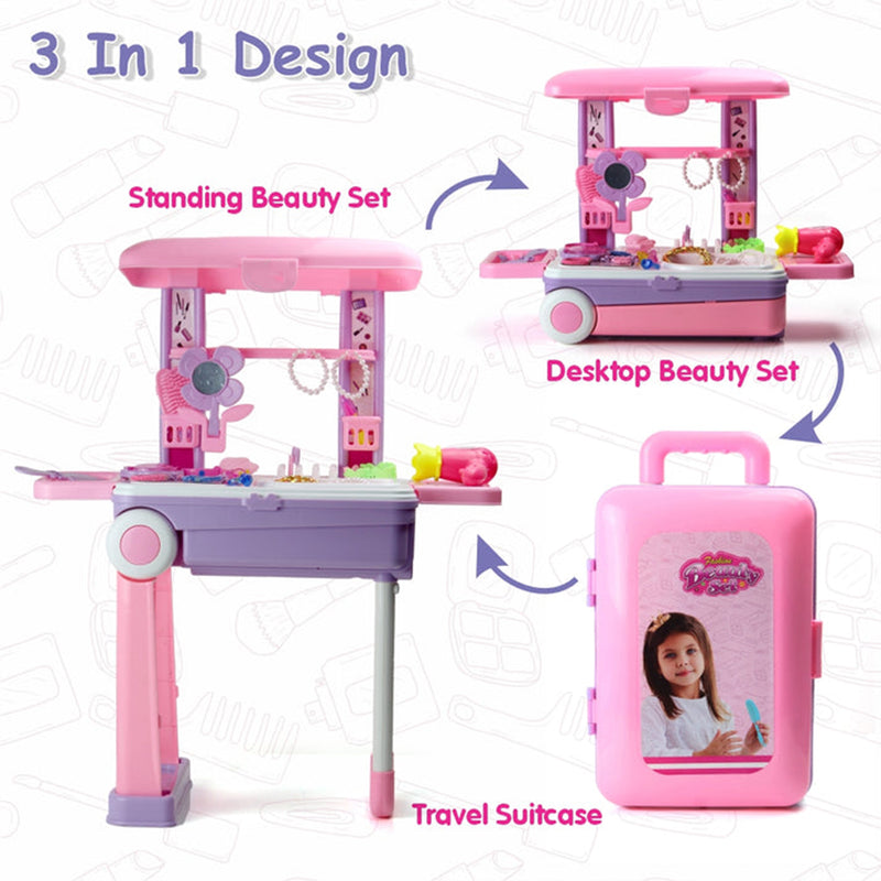 17746 Big Beauty Set Suitcase On Wheel The Ultimate Beauty Set On Wheels For Girls Makeup Kit Is Easy To Clean  Use Portable Beauty Set With 25 Pieces For 3 Years Bis Approved. (Beauty Set Trolley)