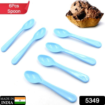 5349 Food Plastic Spoon Set Plastic Table Spoon Set Plastic Tea Spoon Coffee With Abs Plastic Heat-resistant Spoon (6 Pc Set )