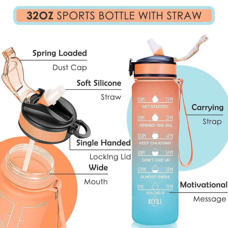 0325 Motivational Water Bottle With Straw  Time Marker Bpa-free Tritan Portable Gym Water Bottle Leakproof Reusable Special Design For Your Sports Activity Hiking Camping