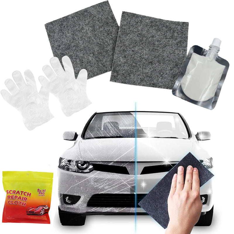 8527 Nano Magic Car Scratch Remover Cloth Multipurpose Scratch Repair Cloth Cloth For Car Paint Scratch Repair Easy To Repair Slight Scratches On The Surface Polishing Repeatable Use For All Kinds Of Car (45 Ml Repair Solution 2 Gloves 2 Nano Cloth)