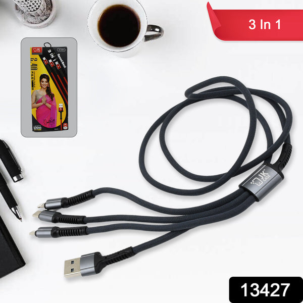 3 In 1 Multi Super Fast Charging Cable (1 Pc  1200 Mm)