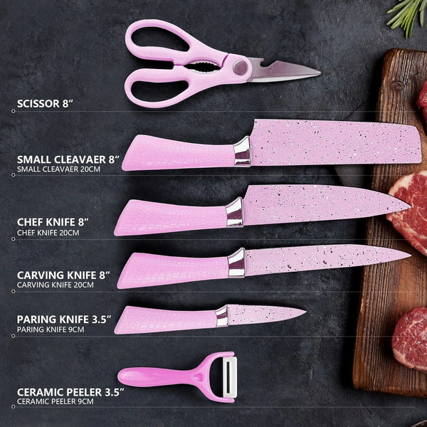 Stainless Steel Non Stick Ceramic Coating 6 Pcs Chef Kitchen Knife Set With Scissor  Peeler