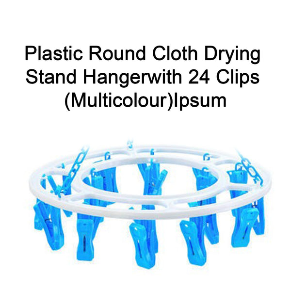 1367 Plastic Round Cloth Drying Stand Hanger With 24 Clips (Multicolour)