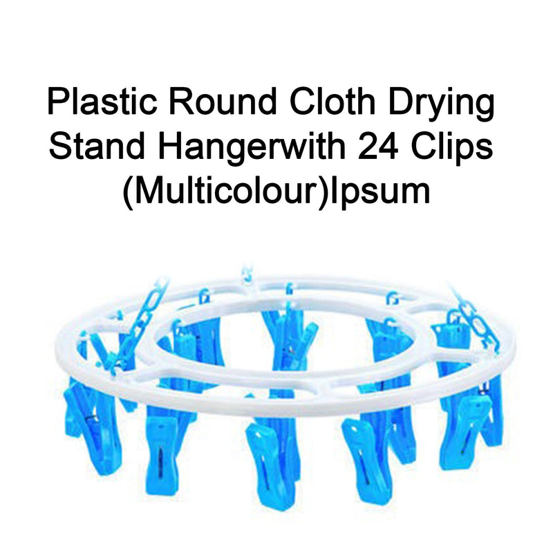 1367 Plastic Round Cloth Drying Stand Hanger With 24 Clips (Multicolour)