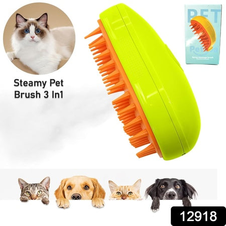 12918 3 In1 Cat Steamy Brush Self Cleaning Steam Cat Brush Cat Steamer Brush For Massage Cat Grooming Brush Pet Hair Removal Comb For Cat And Dog For Removing Tangled And Loose Hair