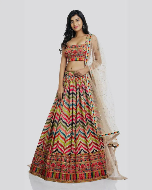 Bridal Heavy Faux Georgette Chine Sequins Lehenga Choli with Soft Net Dupatta