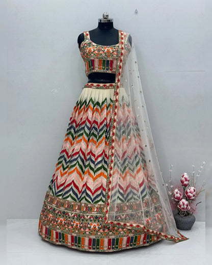 Bridal Heavy Faux Georgette Chine Sequins Lehenga Choli with Soft Net Dupatta