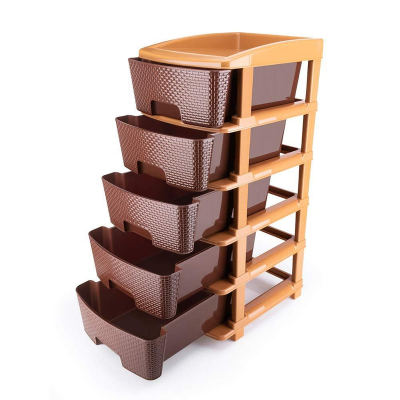 1151 5tier Plastic Modular Drawer System For Multiple Use (Brown Colour)