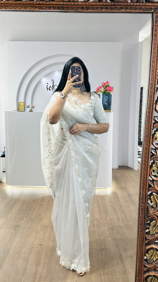 Gray Tissue Saree