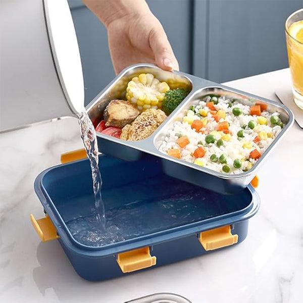 Stainless Steel Lunch Box 2 Section Lunch Box With Spoon