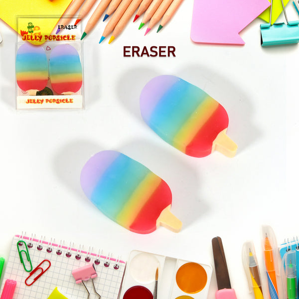 17523 Jelly Popsicle Shape Fancy  Stylish Erasers Mini Eraser Creative Cute Novelty Eraser For Children Eraser Set For Return Gift Birthday Party School Prize (2 Pc Set)