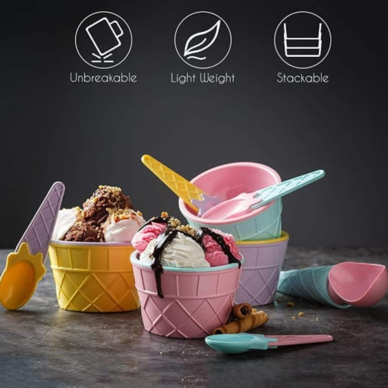 5322 Ice-cream Waffle Spoon Bowel Cup Set  Premium Ice Cream Set  Ice-cream Bowel With Spoon  6 Units Couple Bowl Set  Color Box