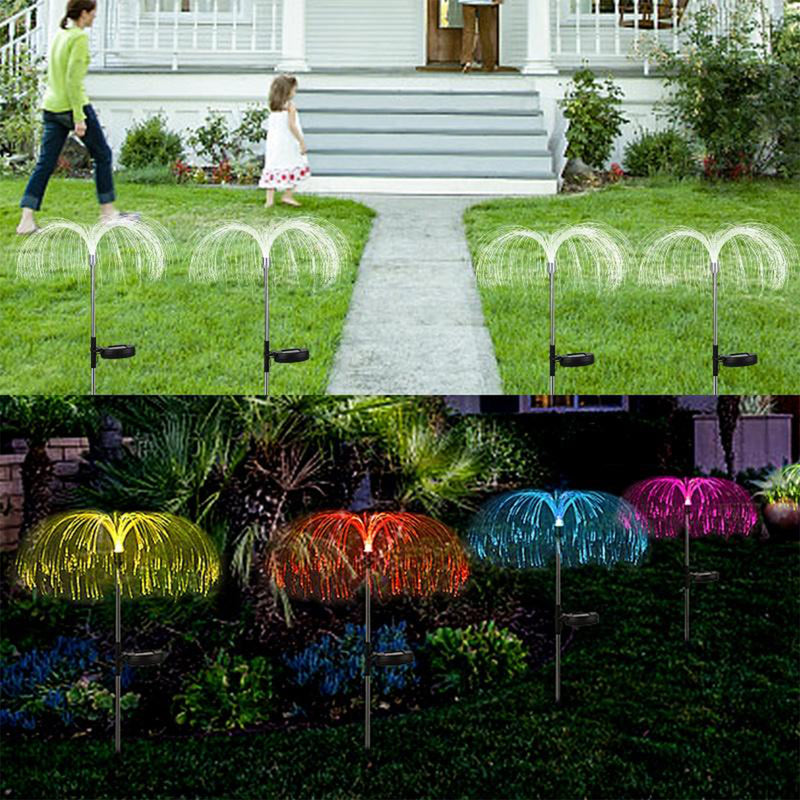 6616 2pcs Garden Solar Outdoor Lights Decorative  7 Colors Changing Rgb Light Waterproof Flower Jellyfish Firework Decor For Garden Patio Landscape Pathway Yard Holiday Decor