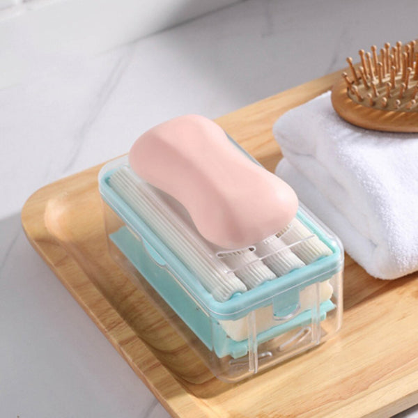 6296 2-in-1 Portable Soap Dish  Soap Dispenser With Roller And Drain Holes Multifunctional Soap Holder Foaming Soap Bar Box For Home Kitchen Bathroom