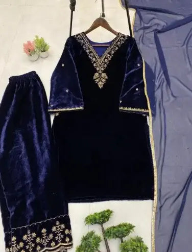 LATEST VELVET EMBROIDERY WORK SALWAR SUIT