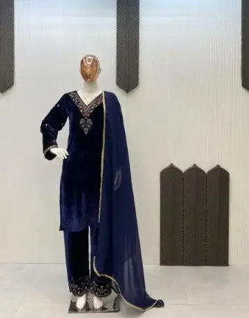 LATEST VELVET EMBROIDERY WORK SALWAR SUIT