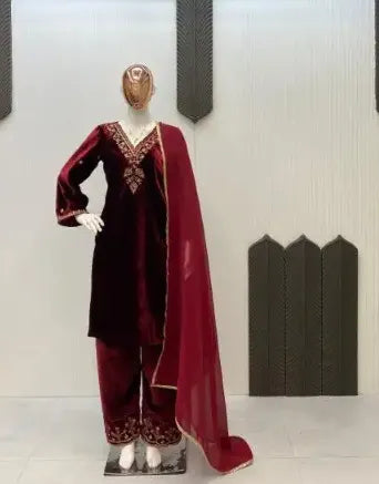 LATEST VELVET EMBROIDERY WORK SALWAR SUIT