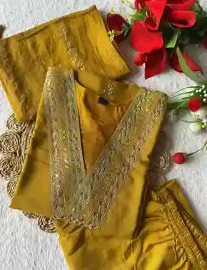 Kurta Dupatta Set On Viscos Silk Fabric With Heavy Embroidery Work Kurta Pant And Printed Dupatta