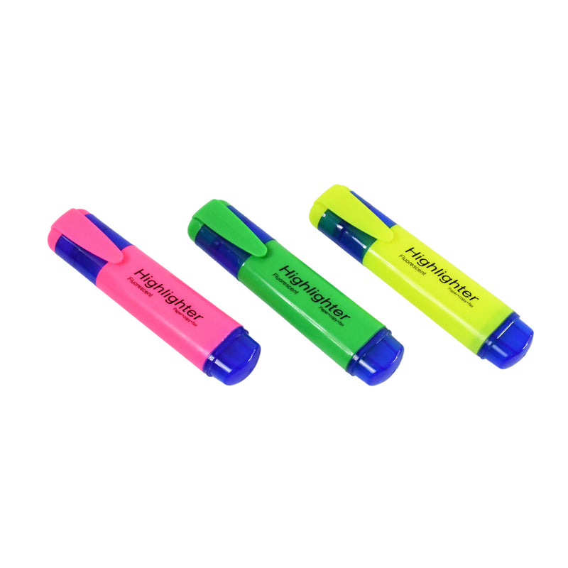 Highlighter Pen Assorted Colours Water Based Broad Tip Writing Marker (3 Pcs Set)