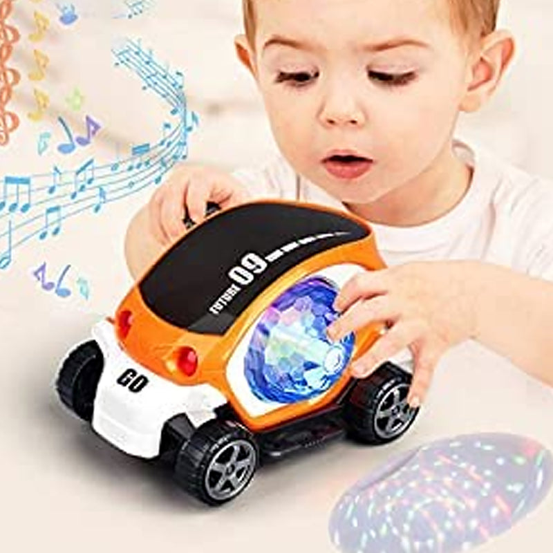 17922 Plastic 360 Degree Rotating Stunt Car Toy For Kids - Bump And Go Action With 4d Lights And Music Plastic Mini Car With Disco Ball (1 Pc  Battery Not Included)