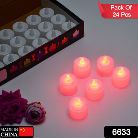 6633 Red Flameless Led Tealights Smokeless Plastic Decorative Candles - Led Tea Light Candle For Home Decoration (Pack Of 24)