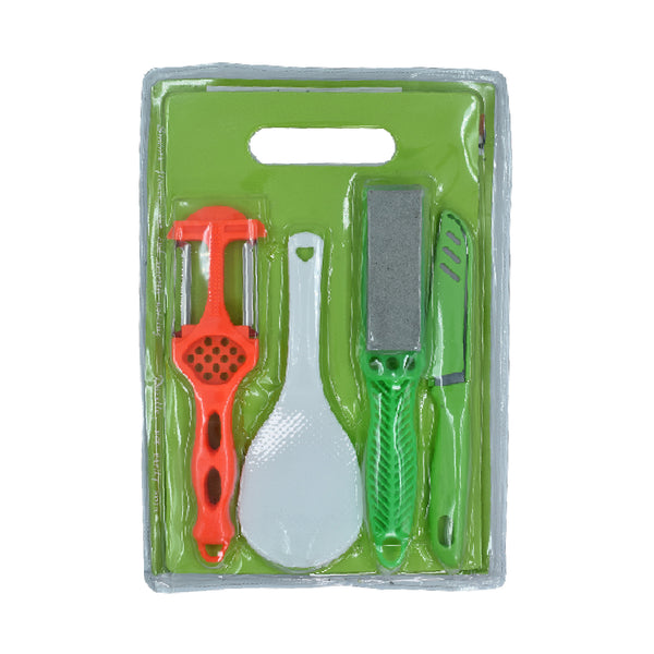 5508 Plastic Chopping Board With Knife Set And Scissor And Wine Stainless Steel And Plastic Kitchen Item Multipurpose Cutting Vegetables