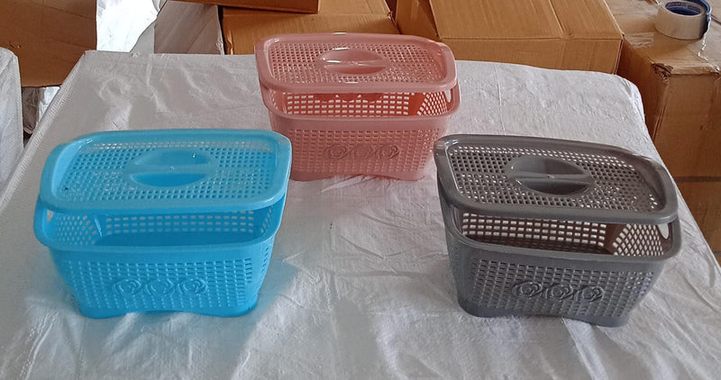 5546 Multipurposes Plastic Basket Organizer For Kitchen Countertop Cabinet Bathroom With Lid Plastic Storage Basket For Store Fruits Vegetables Magazines Cosmetics Stationary (1 Pc  Mix Color )