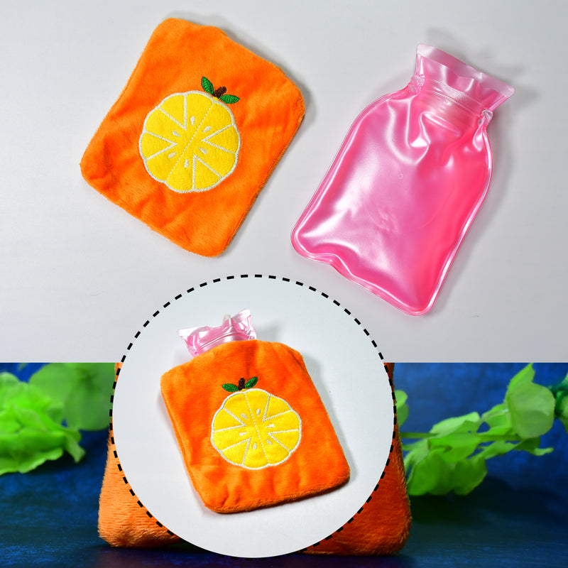 6510 Orange Small Hot Water Bag With Cover For Pain Relief Neck Shoulder Pain And Hand Feet Warmer Menstrual Cramps.