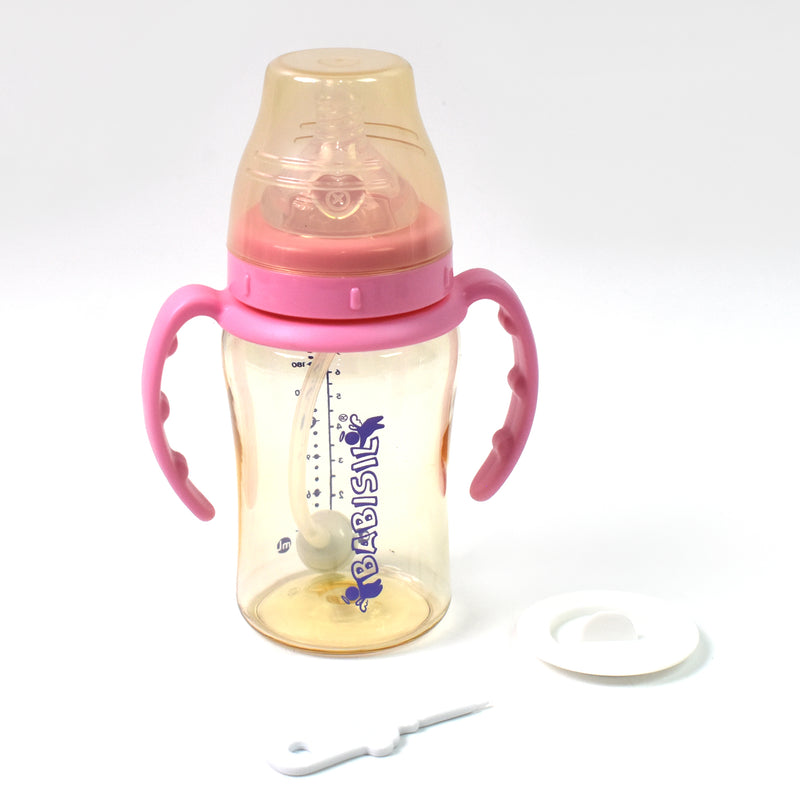 Plastic Baby Feeding Bottle With Handles  Straw (220 Ml  1 Pc)