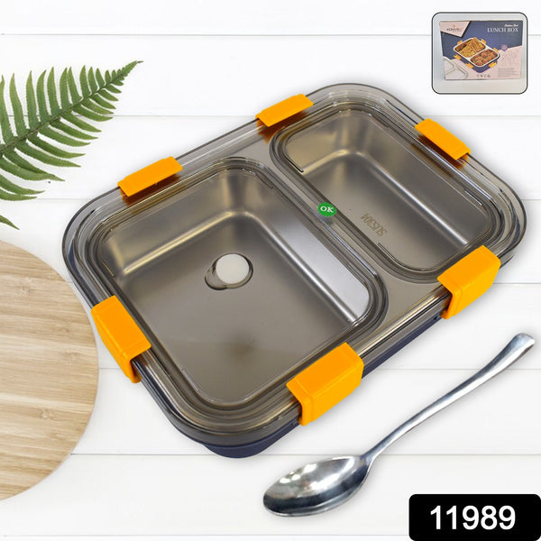 Stainless Steel Lunch Box 2 Section Lunch Box With Spoon