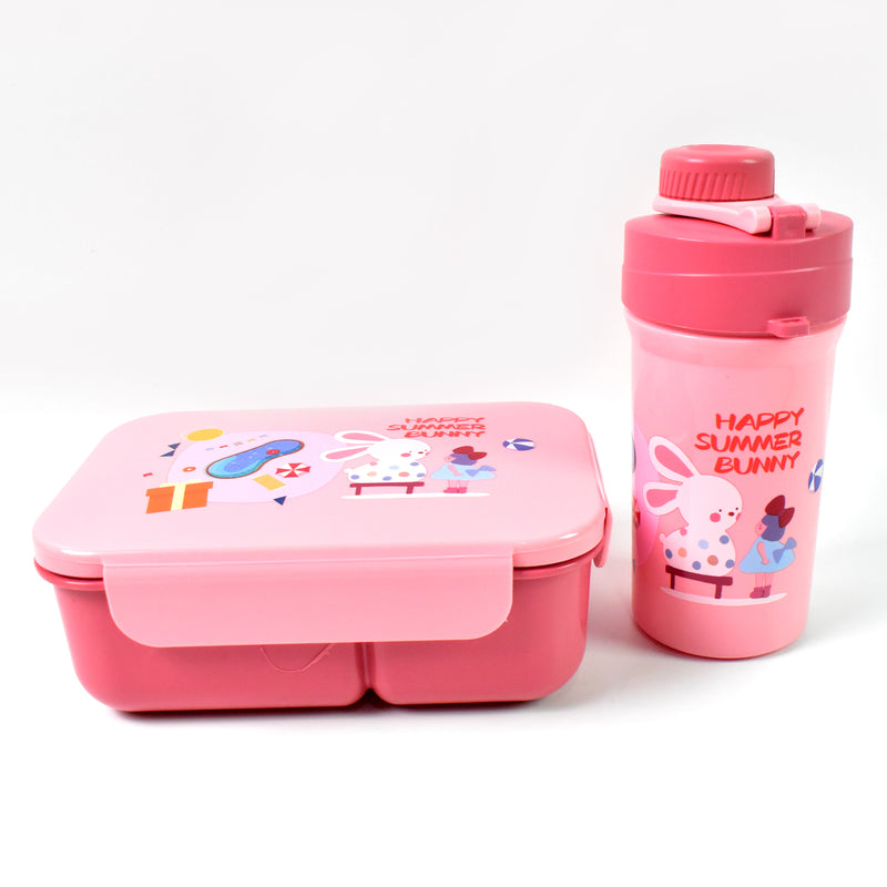 Plastic Lunch Box Leak Proof 2 Compartment With Bottle And Fork (1 Set  Mix Color)