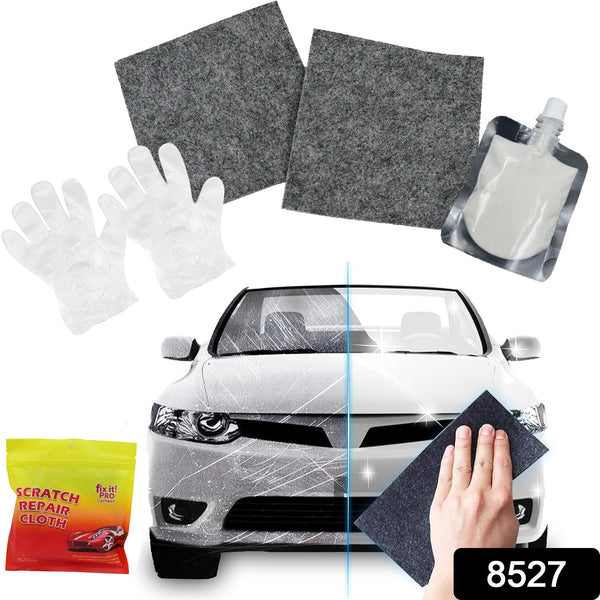 8527 Nano Magic Car Scratch Remover Cloth Multipurpose Scratch Repair Cloth Cloth For Car Paint Scratch Repair Easy To Repair Slight Scratches On The Surface Polishing Repeatable Use For All Kinds Of Car (45 Ml Repair Solution 2 Gloves 2 Nano Cloth)