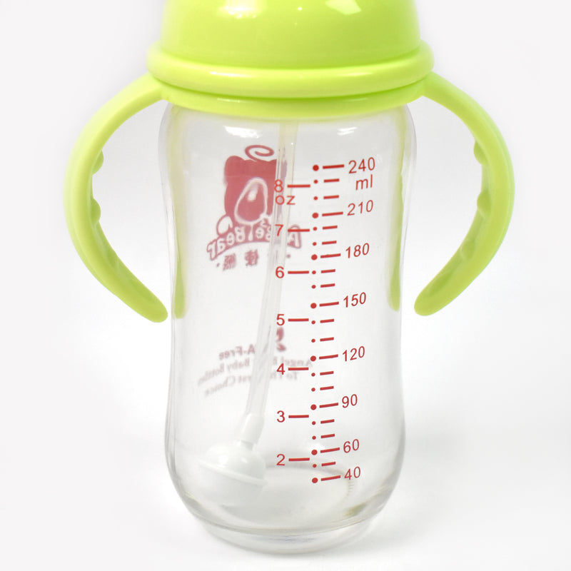 Glass Baby Feeding Bottle With Handles  Straw (240 Ml  1 Pc)