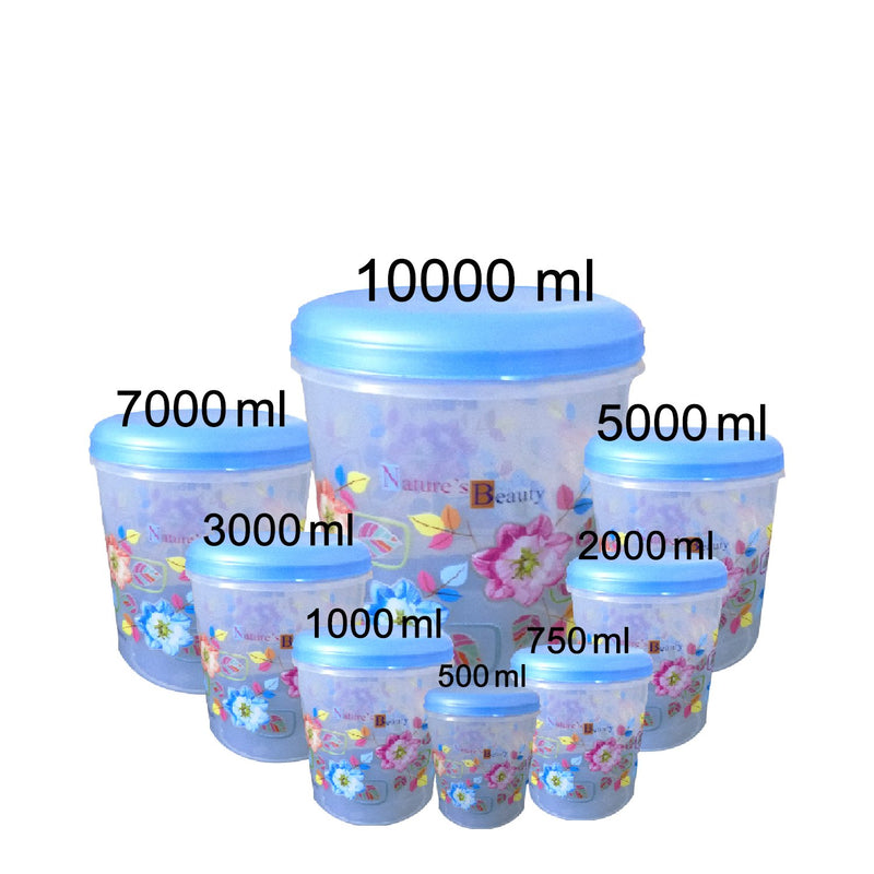 2448 Air Tight Plastic Transparent Container Set (10000ml 7000ml 5000ml 3000ml 2000ml 1000ml 750ml 500ml)