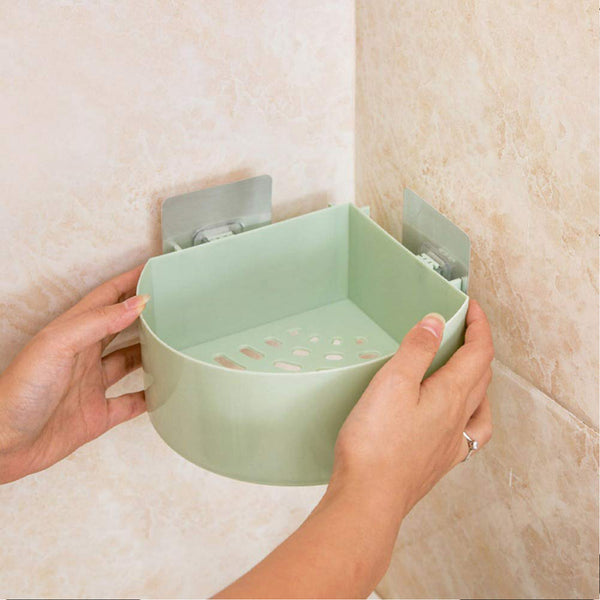 4033 Corner Shelf Bathroom Kitchen Rack Self Adhesive Shower Caddy Plastic Triangle Wall Mount Storage Basket