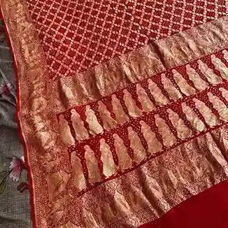 Handloom rai badhej Red bridal saree