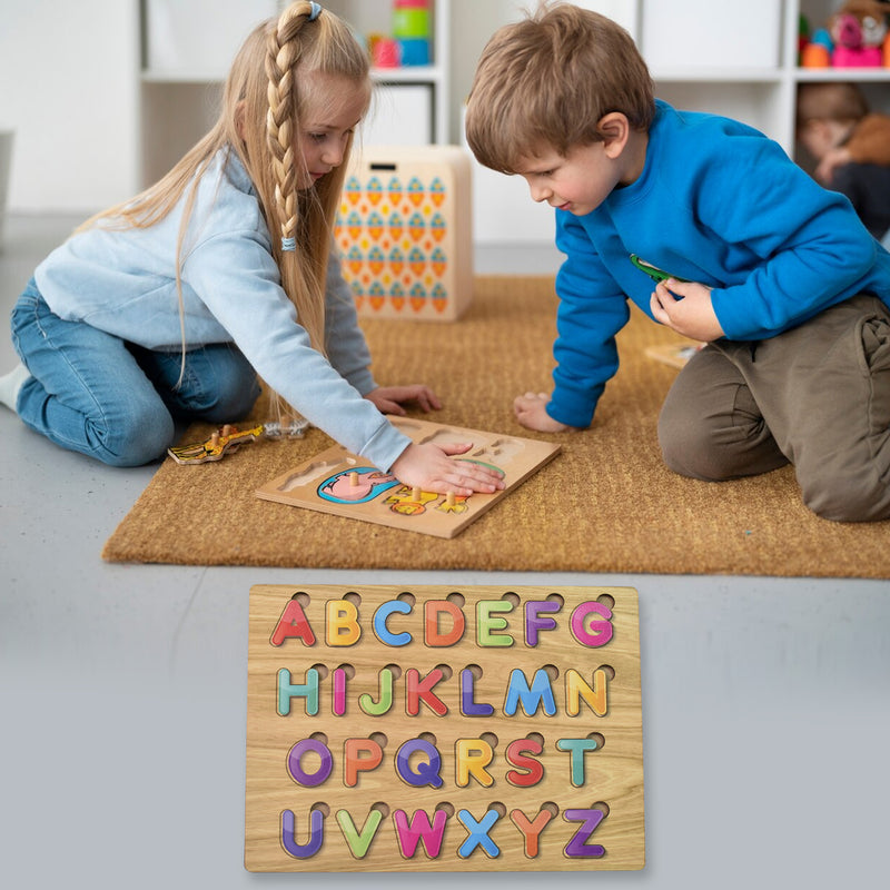 Wooden Puzzle Board Abc Letters Shapes Educational Learning Toys (1 Set)