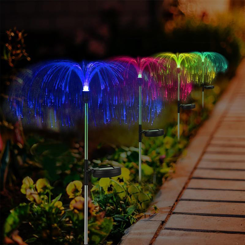 6616 2pcs Garden Solar Outdoor Lights Decorative  7 Colors Changing Rgb Light Waterproof Flower Jellyfish Firework Decor For Garden Patio Landscape Pathway Yard Holiday Decor