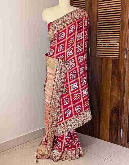 Red Pure Gaji Silk Bandhani Gota Patti Saree