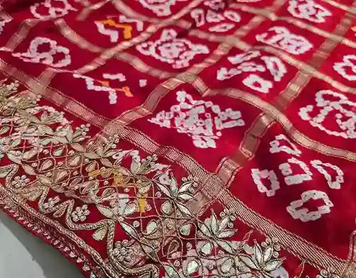 Red Pure Gaji Silk Bandhani Gota Patti Saree