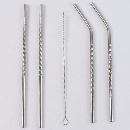 Reusable Stainless Steel Straws Set Of 5 (2 Straight Straws 2 Bent Straws 1 Brush)
